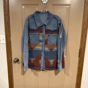 Women's Denim Jean Jacket with Multicolor Pattern